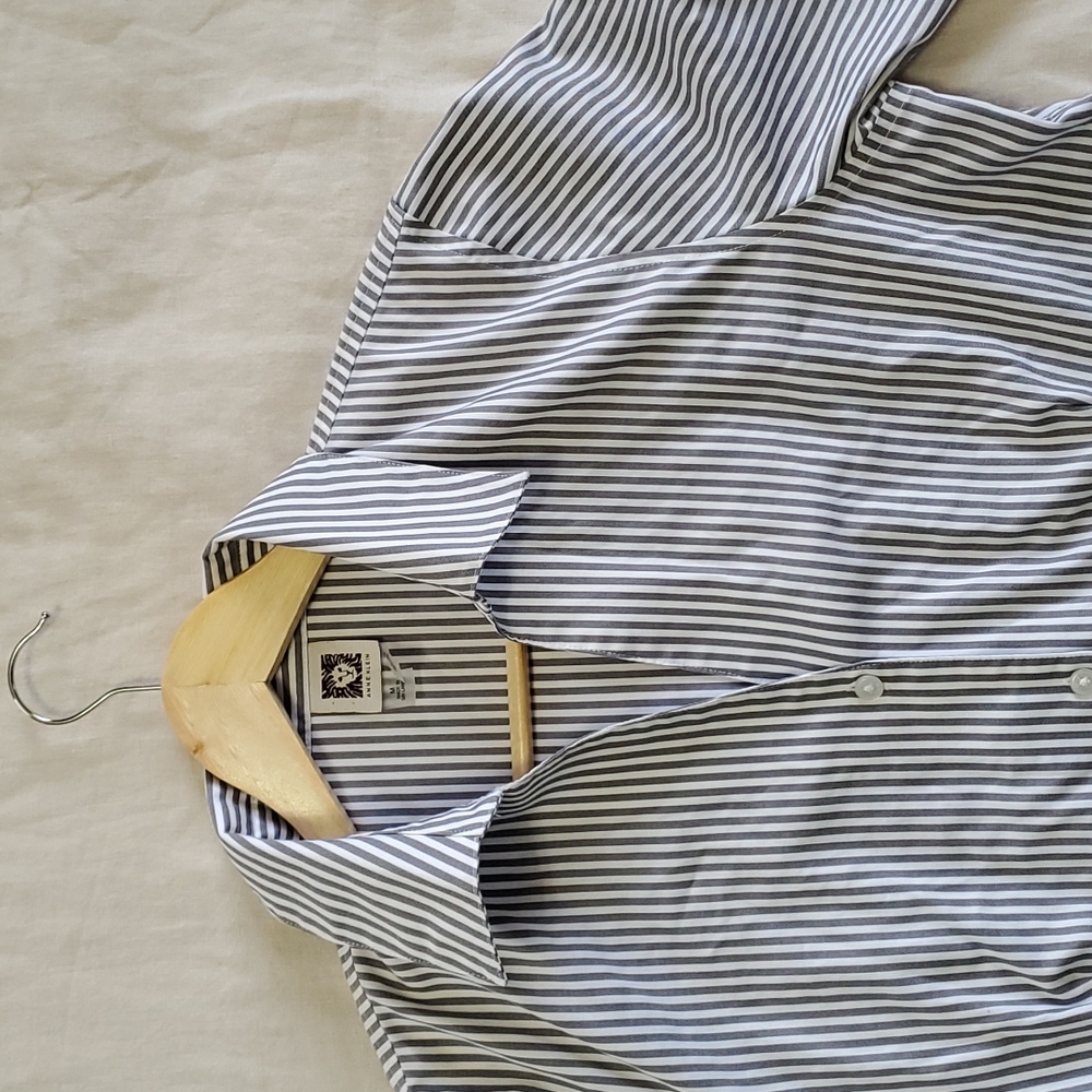 Tailor-Fit Poplin Striped Button Down |Anne Klein | W Medium (M)